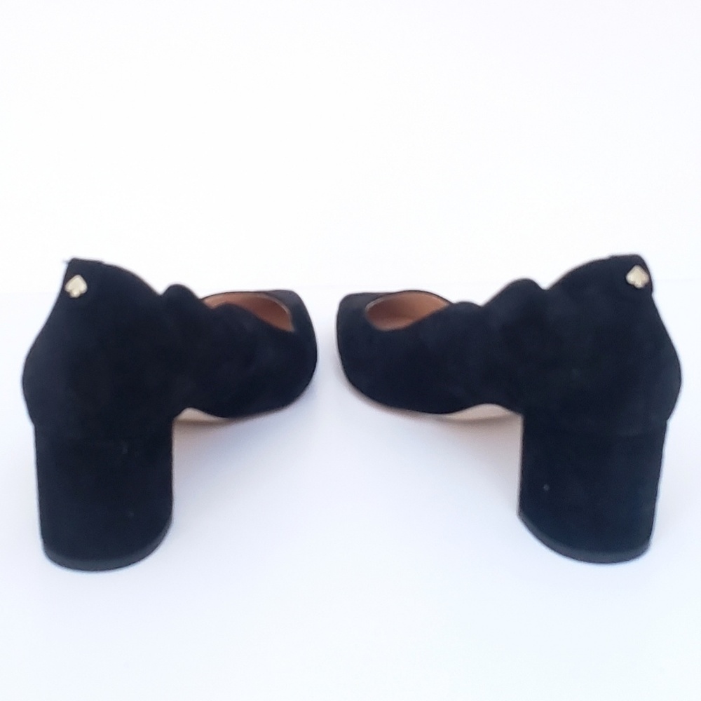Kate Spade Black Chunky Heel Suede Leather  Pumps - Picture 3 of 7